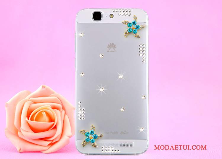 Futerał Huawei Ascend G7 Rhinestone Złoto Przezroczysty, Etui Huawei Ascend G7 Ochraniacz Wisząca Szyjana Telefon