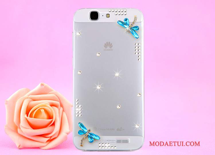 Futerał Huawei Ascend G7 Rhinestone Złoto Przezroczysty, Etui Huawei Ascend G7 Ochraniacz Wisząca Szyjana Telefon