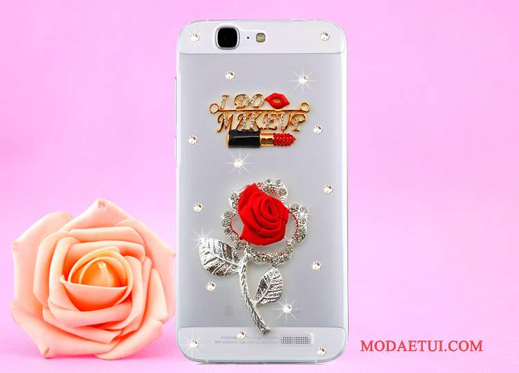 Futerał Huawei Ascend G7 Rhinestone Złoto Przezroczysty, Etui Huawei Ascend G7 Ochraniacz Wisząca Szyjana Telefon