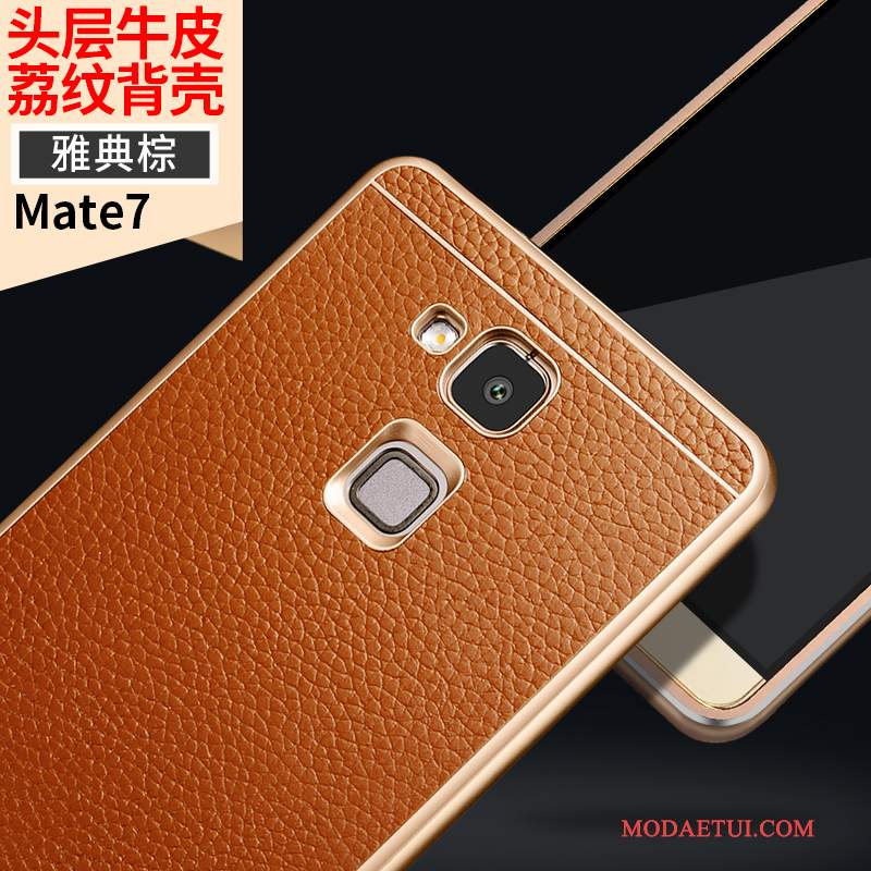 Futerał Huawei Ascend Mate 7 Skóra Anti-fall Granica, Etui Huawei Ascend Mate 7 Metal Żółtyna Telefon