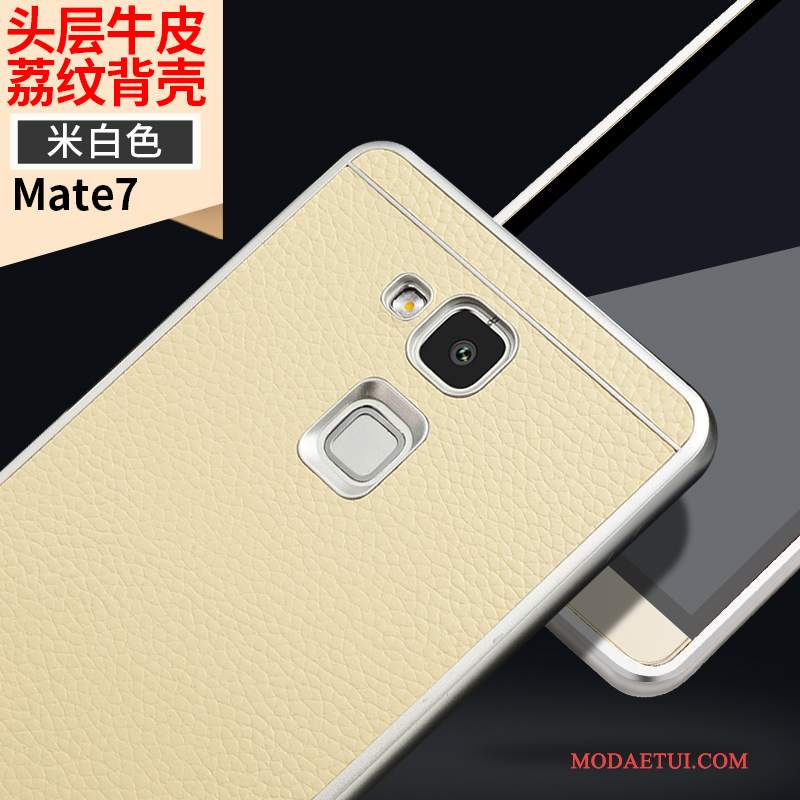 Futerał Huawei Ascend Mate 7 Skóra Anti-fall Granica, Etui Huawei Ascend Mate 7 Metal Żółtyna Telefon