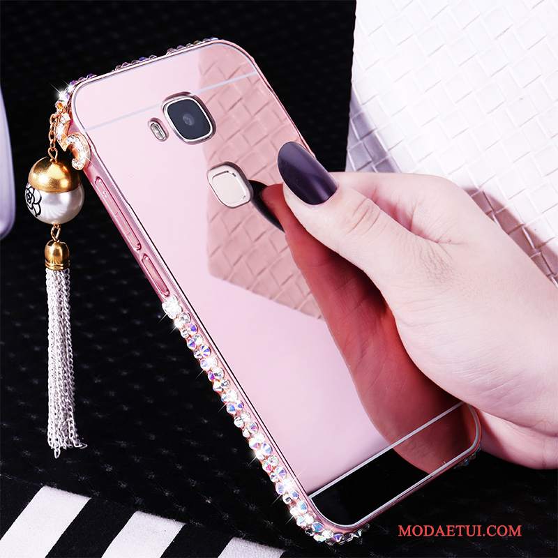 Futerał Huawei G7 Plus Metal Granica Srebro, Etui Huawei G7 Plus Rhinestone Trudnona Telefon