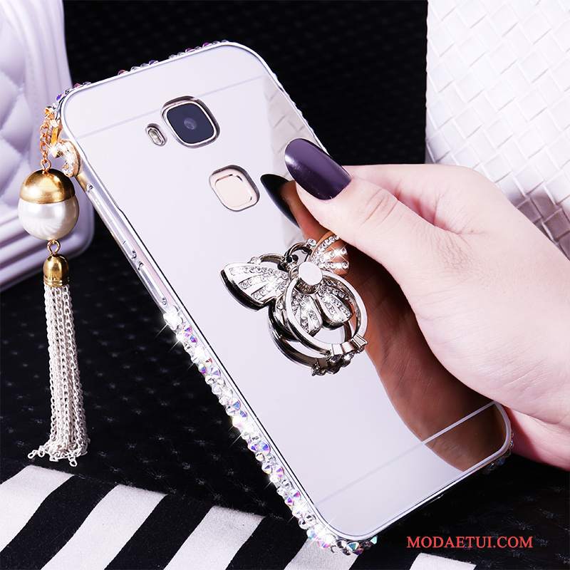 Futerał Huawei G7 Plus Metal Granica Srebro, Etui Huawei G7 Plus Rhinestone Trudnona Telefon