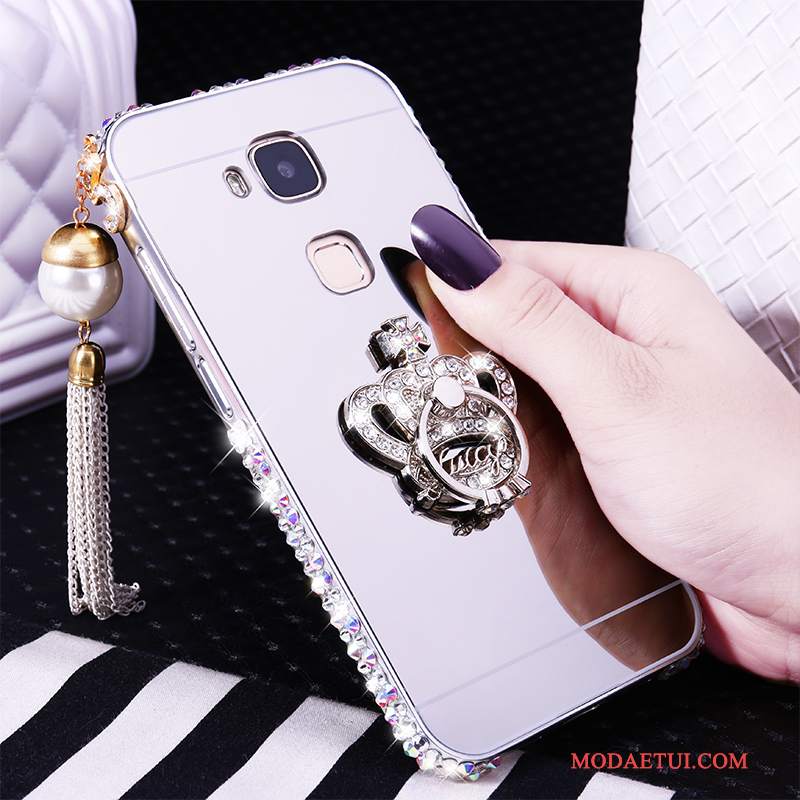 Futerał Huawei G7 Plus Metal Granica Srebro, Etui Huawei G7 Plus Rhinestone Trudnona Telefon