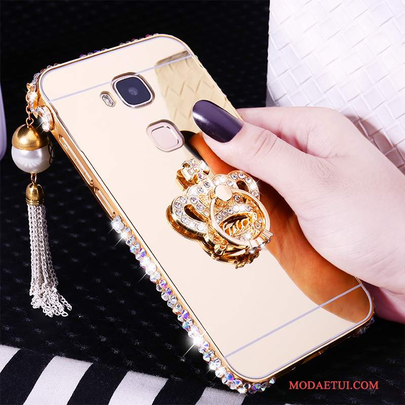 Futerał Huawei G7 Plus Metal Granica Srebro, Etui Huawei G7 Plus Rhinestone Trudnona Telefon