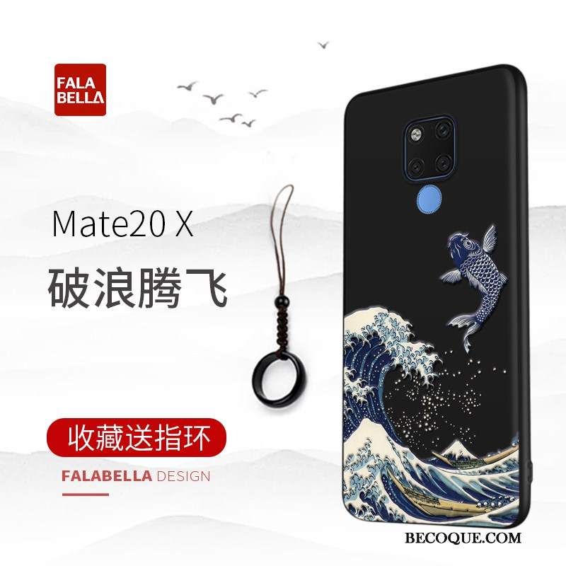 Futerał Huawei Mate 20 X Relief Cienkie Czarny, Etui Huawei Mate 20 X Ochraniacz Na Telefon Wysoki Koniec