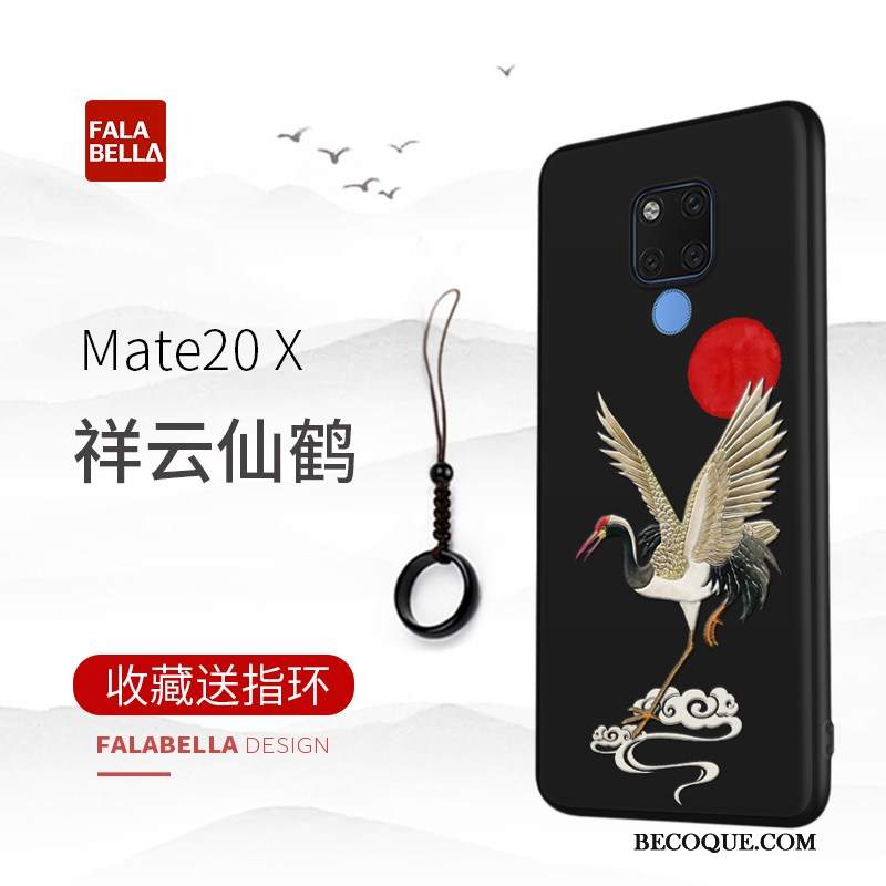 Futerał Huawei Mate 20 X Relief Cienkie Czarny, Etui Huawei Mate 20 X Ochraniacz Na Telefon Wysoki Koniec