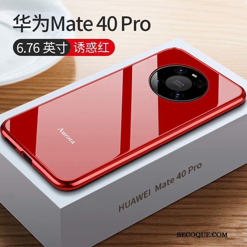 Futerał Huawei Mate 40 Pro Metal Granica Czerwony, Etui Huawei Mate 40 Pro Ochraniacz Nowy Cienkie