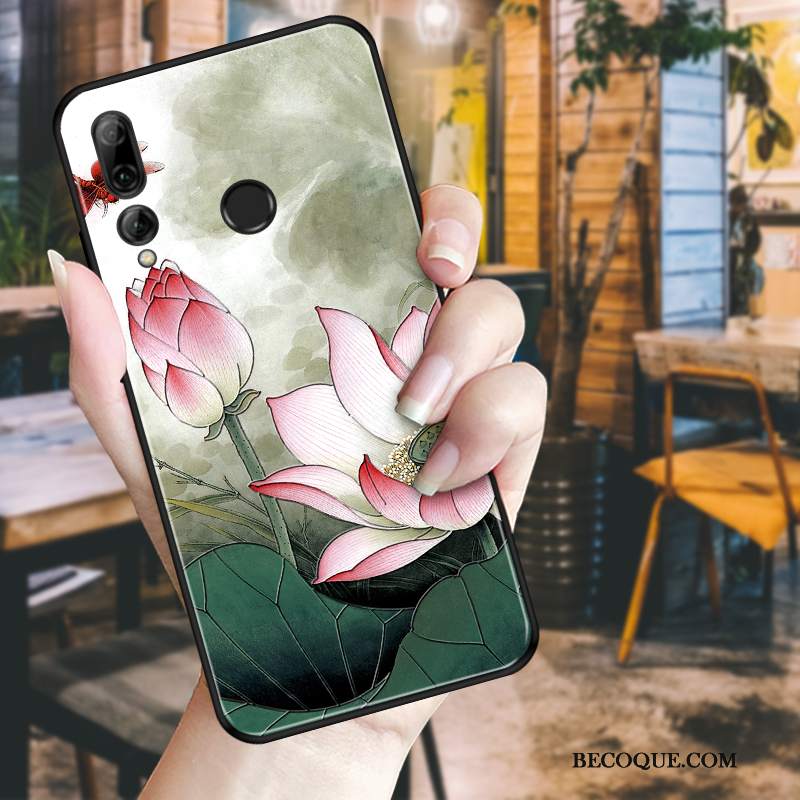 Futerał Huawei P Smart+ 2019 Relief Biały Czarny, Etui Huawei P Smart+ 2019 Ochraniacz Na Telefon Piwonia