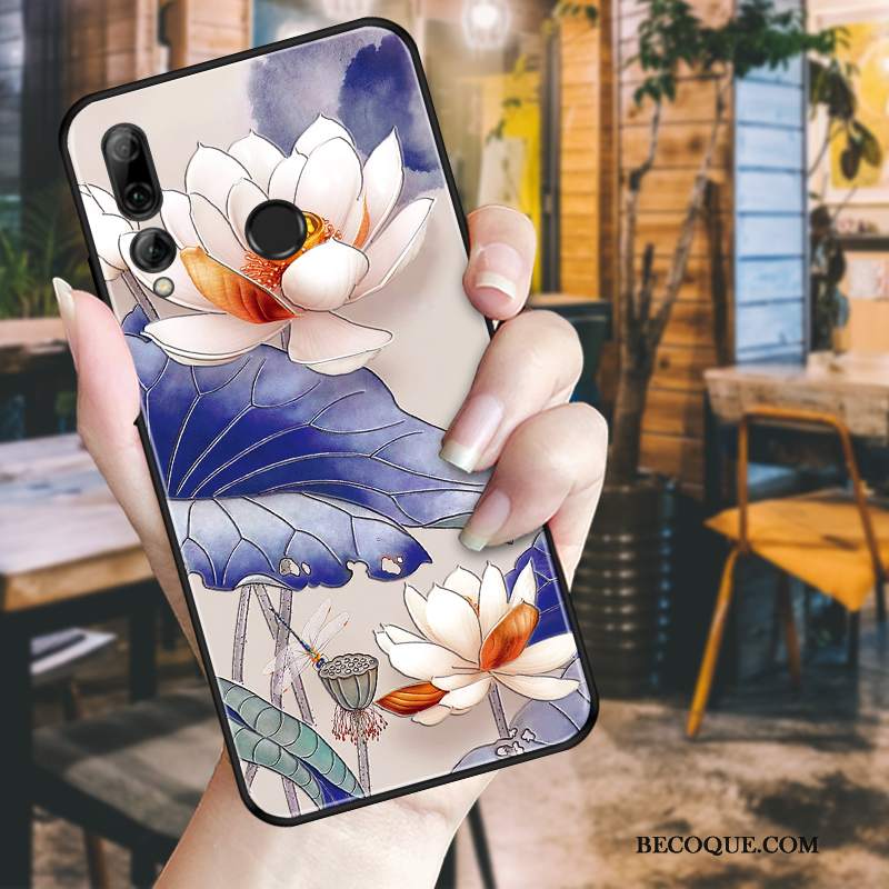 Futerał Huawei P Smart+ 2019 Relief Biały Czarny, Etui Huawei P Smart+ 2019 Ochraniacz Na Telefon Piwonia