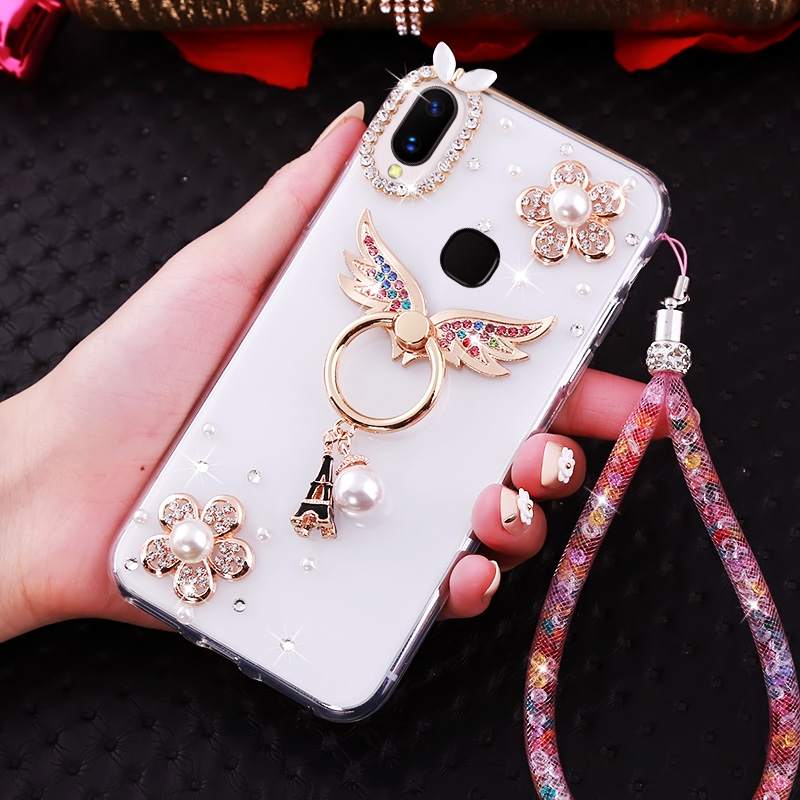 Futerał Huawei P Smart+ Ochraniacz Biały Ring, Etui Huawei P Smart+ Rhinestone Na Telefon