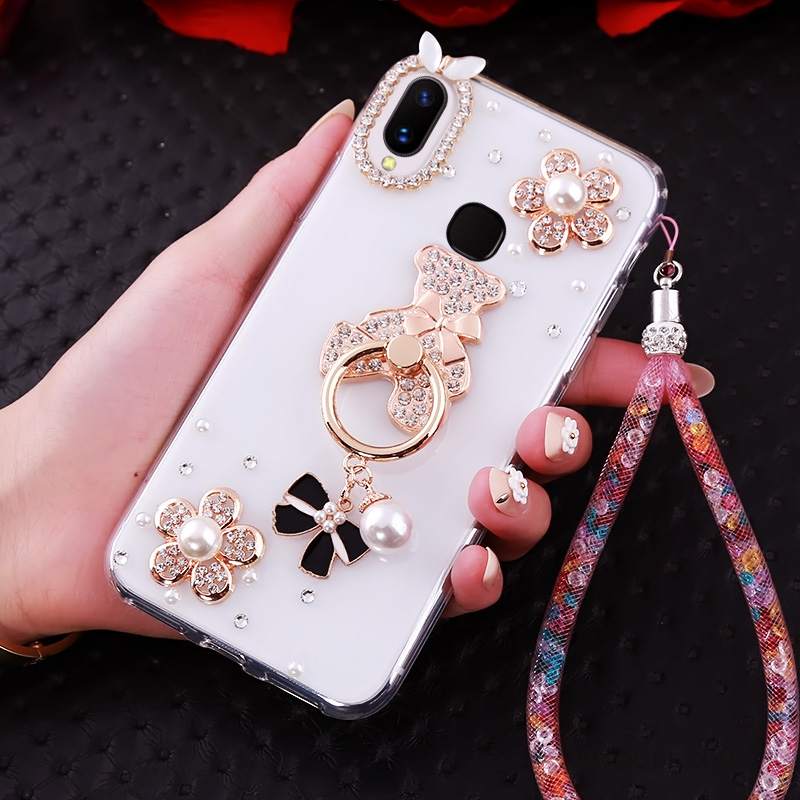 Futerał Huawei P Smart+ Ochraniacz Biały Ring, Etui Huawei P Smart+ Rhinestone Na Telefon