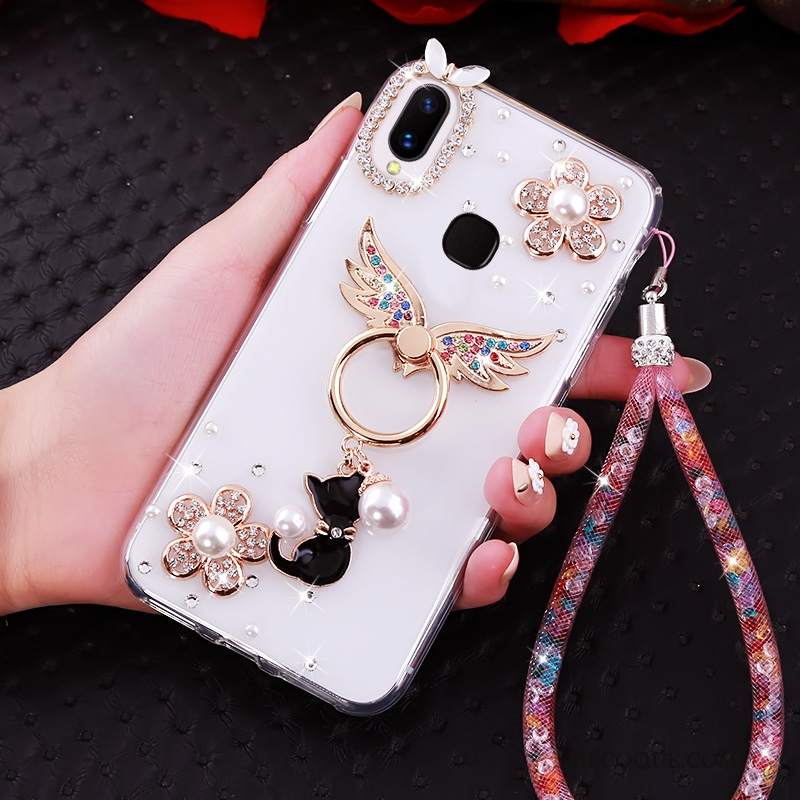 Futerał Huawei P Smart+ Ochraniacz Biały Ring, Etui Huawei P Smart+ Rhinestone Na Telefon