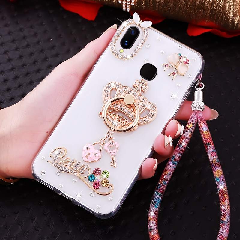 Futerał Huawei P Smart+ Ochraniacz Biały Ring, Etui Huawei P Smart+ Rhinestone Na Telefon