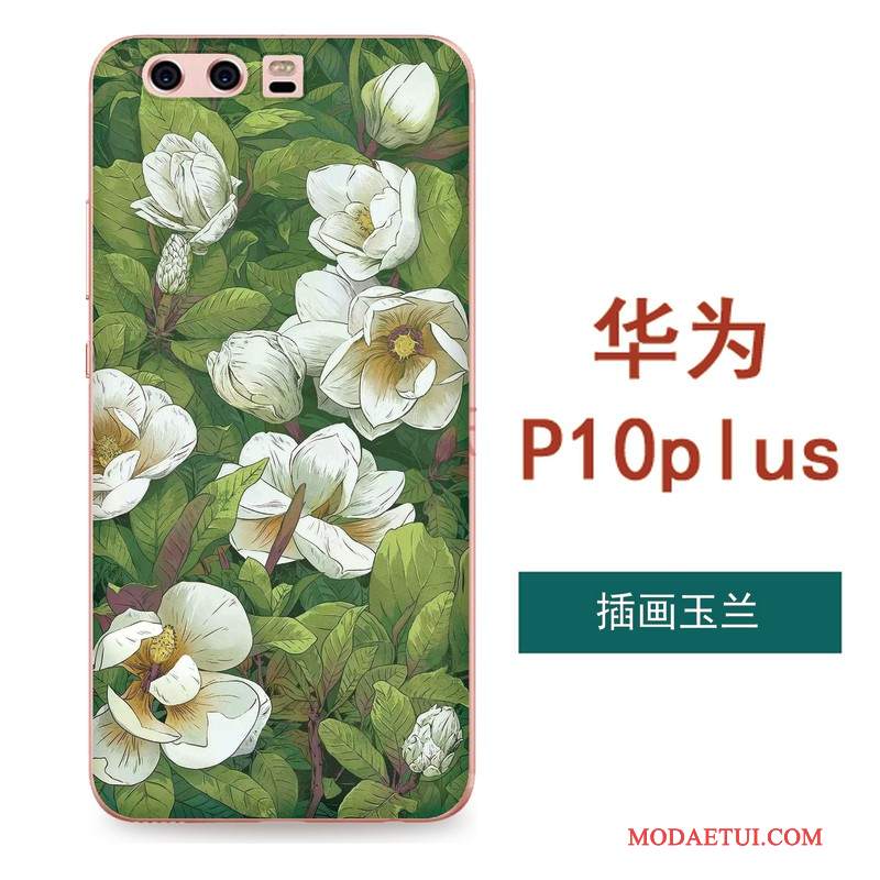 Futerał Huawei P10 Plus Relief Sztuka Zielony, Etui Huawei P10 Plus Miękki Kwiatyna Telefon
