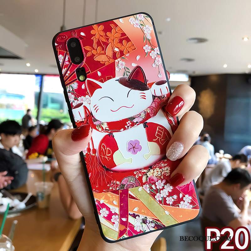 Futerał Huawei P20 Kreskówka Wiszące Ozdoby Zakochani, Etui Huawei P20 Torby Anti-fall Kotek