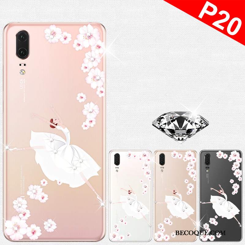 Futerał Huawei P20 Silikonowe Tendencja Przezroczysty, Etui Huawei P20 Rhinestone Wysoki Koniec Anti-fall