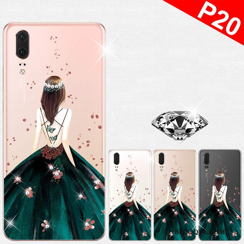 Futerał Huawei P20 Silikonowe Tendencja Przezroczysty, Etui Huawei P20 Rhinestone Wysoki Koniec Anti-fall