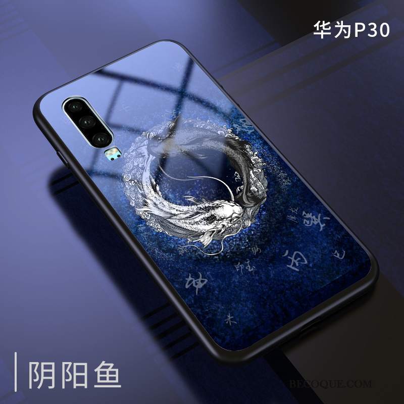 Futerał Huawei P30 Kreatywne Lustro Niebieski, Etui Huawei P30 Silikonowe Szkło Anti-fall