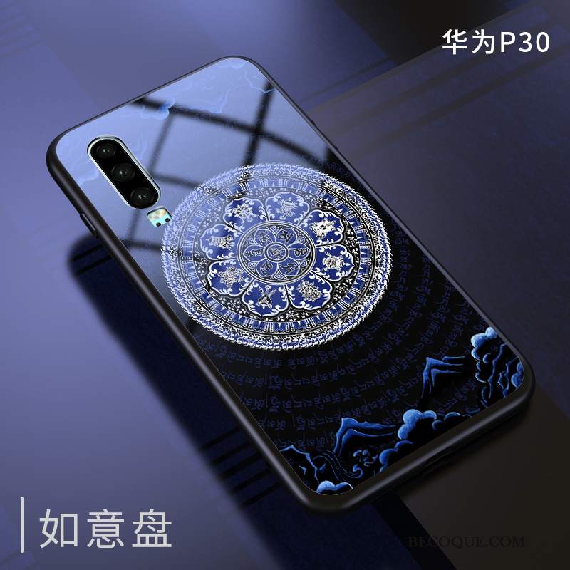 Futerał Huawei P30 Kreatywne Lustro Niebieski, Etui Huawei P30 Silikonowe Szkło Anti-fall