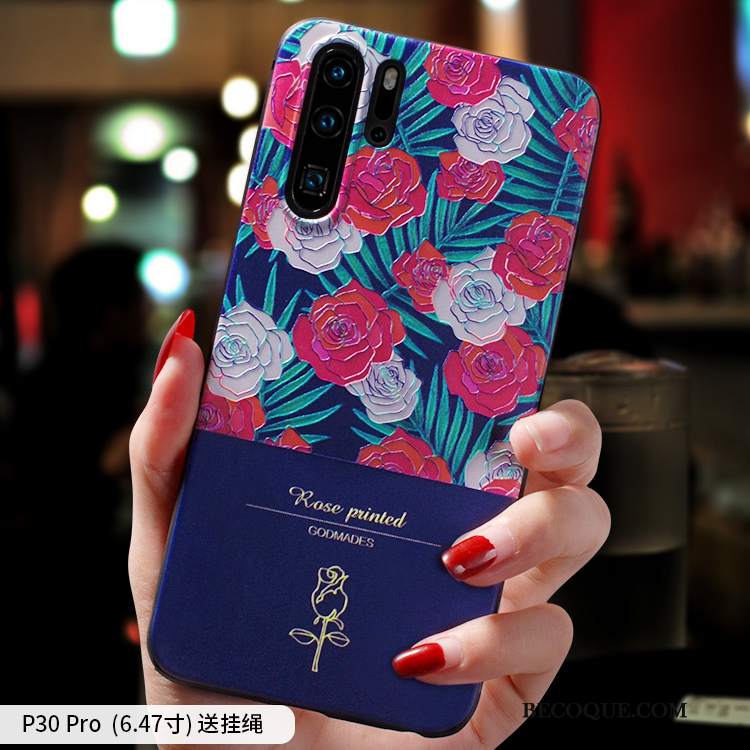 Futerał Huawei P30 Pro Miękki Osobowość Nubuku, Etui Huawei P30 Pro Moda Niebieskina Telefon