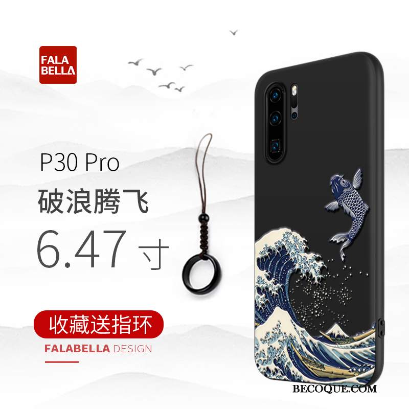 Futerał Huawei P30 Pro Silikonowe Chiński Styl Czarny, Etui Huawei P30 Pro Ochraniacz Anti-fall Modna Marka