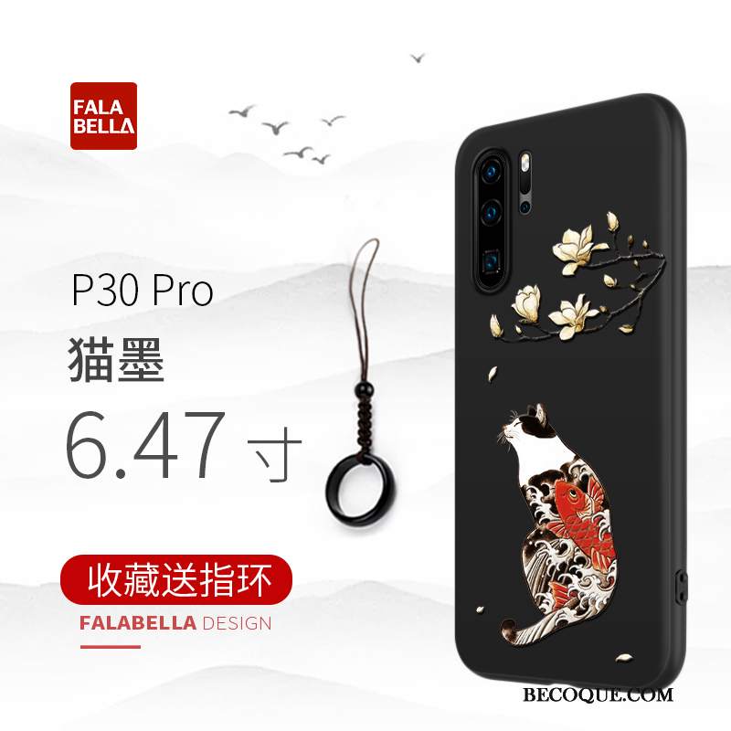 Futerał Huawei P30 Pro Silikonowe Chiński Styl Czarny, Etui Huawei P30 Pro Ochraniacz Anti-fall Modna Marka