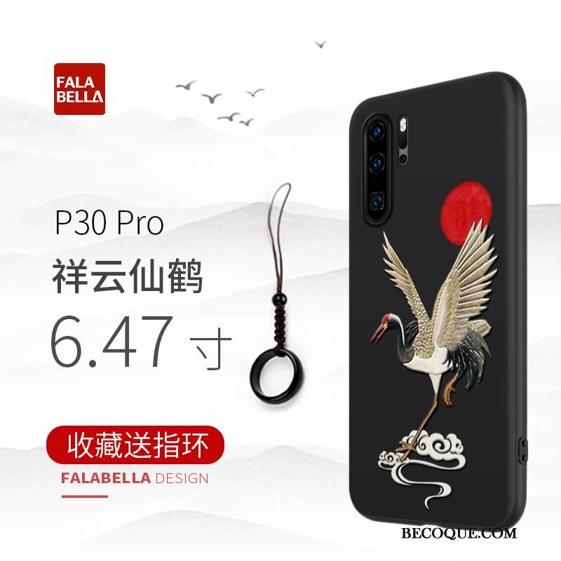 Futerał Huawei P30 Pro Silikonowe Chiński Styl Czarny, Etui Huawei P30 Pro Ochraniacz Anti-fall Modna Marka