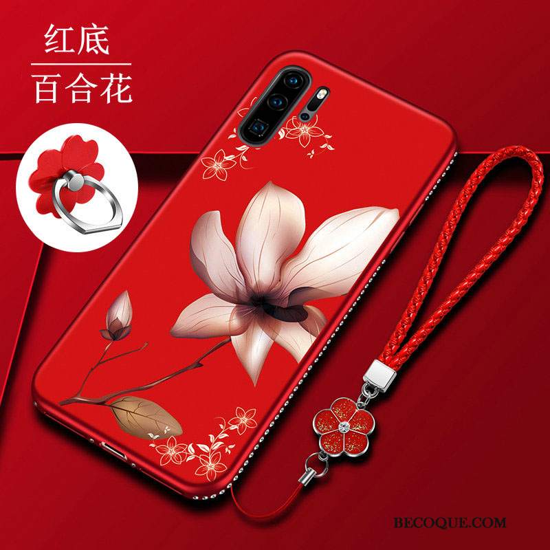 Futerał Huawei P30 Pro Torby Czerwony Anti-fall, Etui Huawei P30 Pro Silikonowe Nubuku Kwiaty