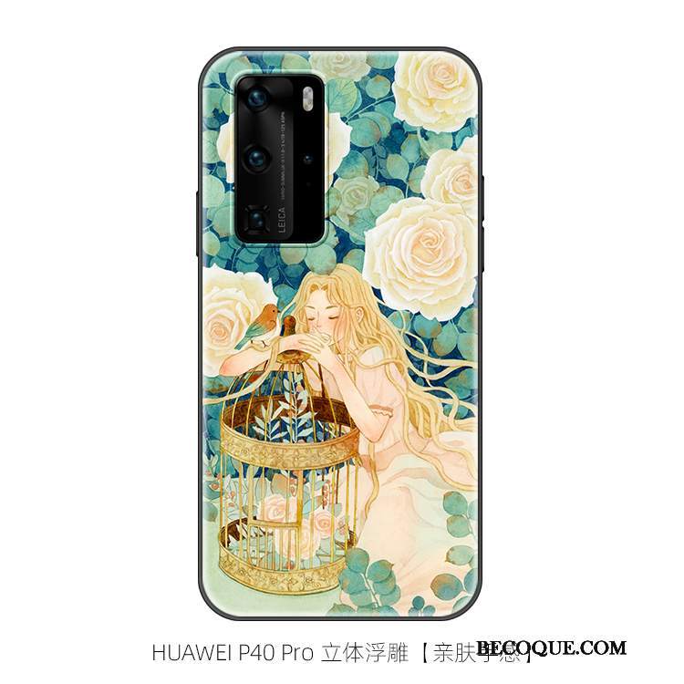 Futerał Huawei P40 Pro Kreskówka Świeży Piękny, Etui Huawei P40 Pro Miękki Niebieski Anti-fall