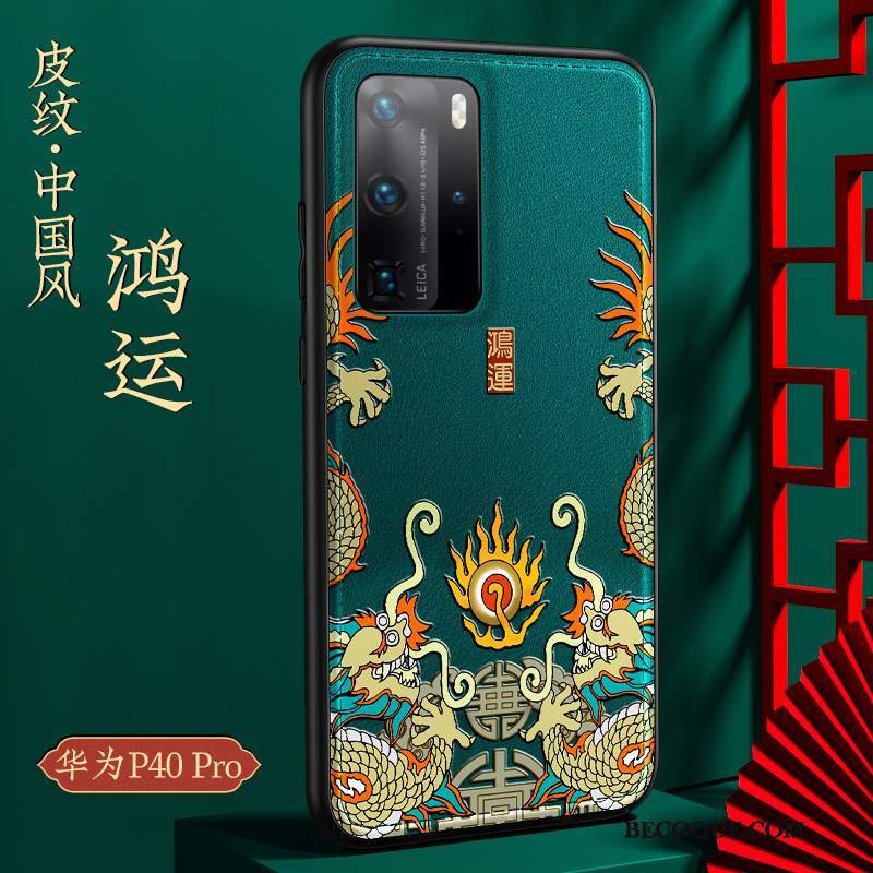 Futerał Huawei P40 Pro Miękki Czerwony Netto Tendencja, Etui Huawei P40 Pro Skóra Chiński Styl Niebieski