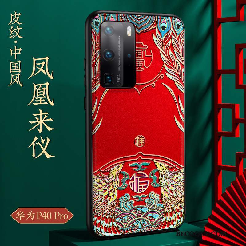 Futerał Huawei P40 Pro Miękki Czerwony Netto Tendencja, Etui Huawei P40 Pro Skóra Chiński Styl Niebieski