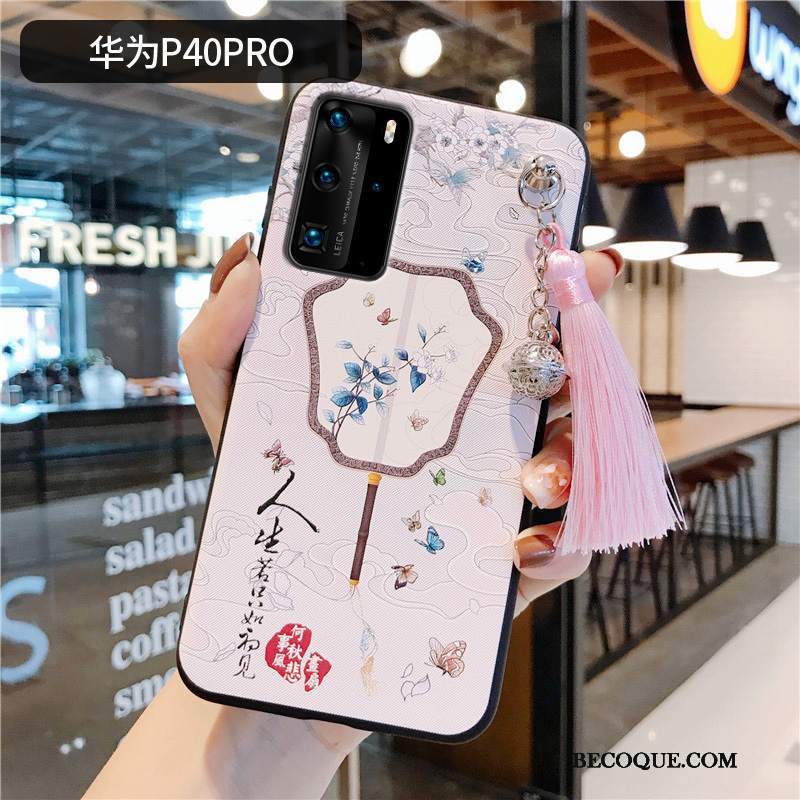 Futerał Huawei P40 Pro Ochraniacz Z Frędzlamina Telefon, Etui Huawei P40 Pro Vintage Różowe Chiński Styl