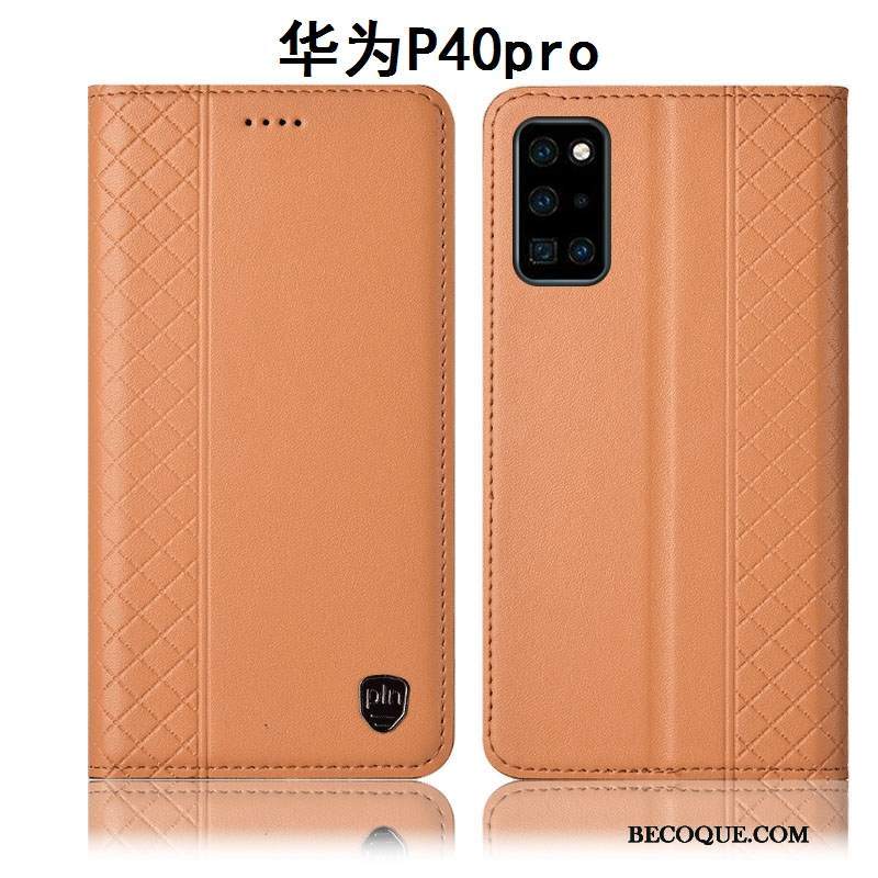 Futerał Huawei P40 Pro Skóra Żółty Anti-fall, Etui Huawei P40 Pro Ochraniacz Na Telefon W Kratę