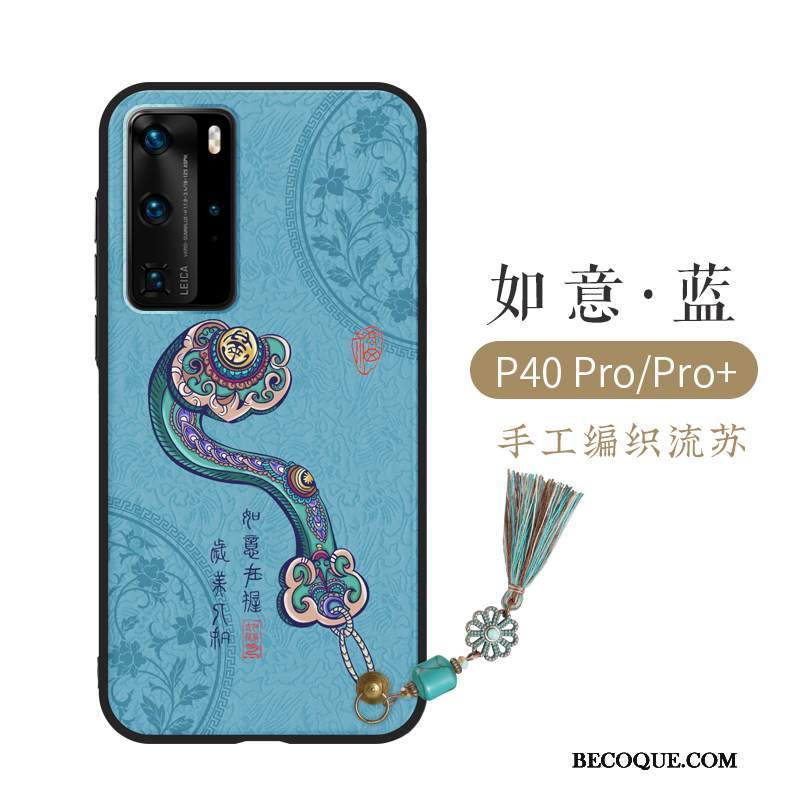 Futerał Huawei P40 Pro Torby Na Telefon Chiński Styl, Etui Huawei P40 Pro Relief Z Frędzlami Lekki Luksus