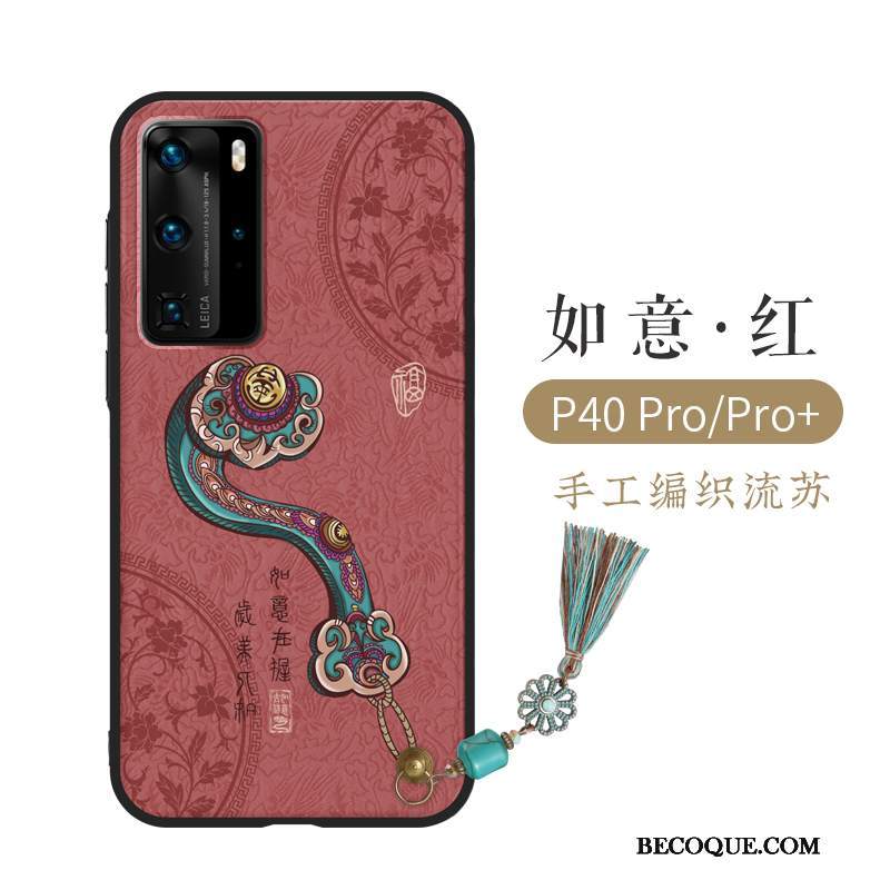 Futerał Huawei P40 Pro Torby Na Telefon Chiński Styl, Etui Huawei P40 Pro Relief Z Frędzlami Lekki Luksus