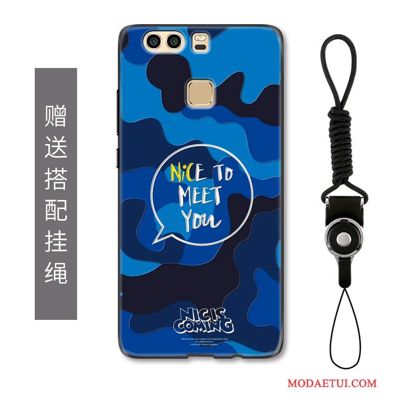 Futerał Huawei P9 Kreatywne Niebieski Kamuflaż, Etui Huawei P9 Relief Nubuku Osobowość