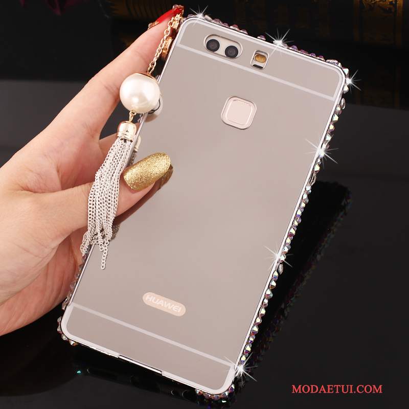 Futerał Huawei P9 Plus Metal Granica Różowe, Etui Huawei P9 Plus Rhinestone Na Telefon