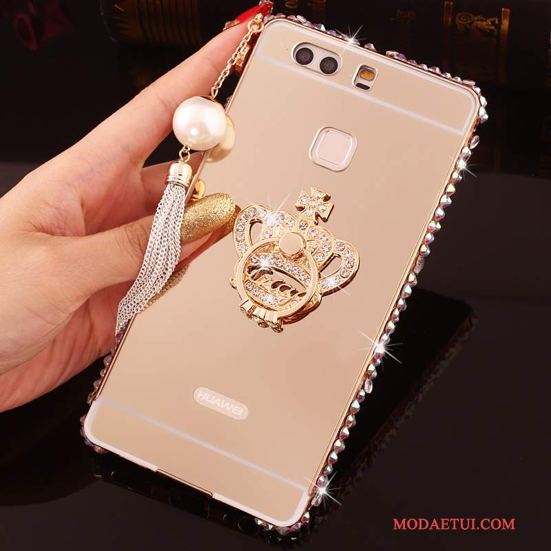 Futerał Huawei P9 Plus Metal Granica Różowe, Etui Huawei P9 Plus Rhinestone Na Telefon