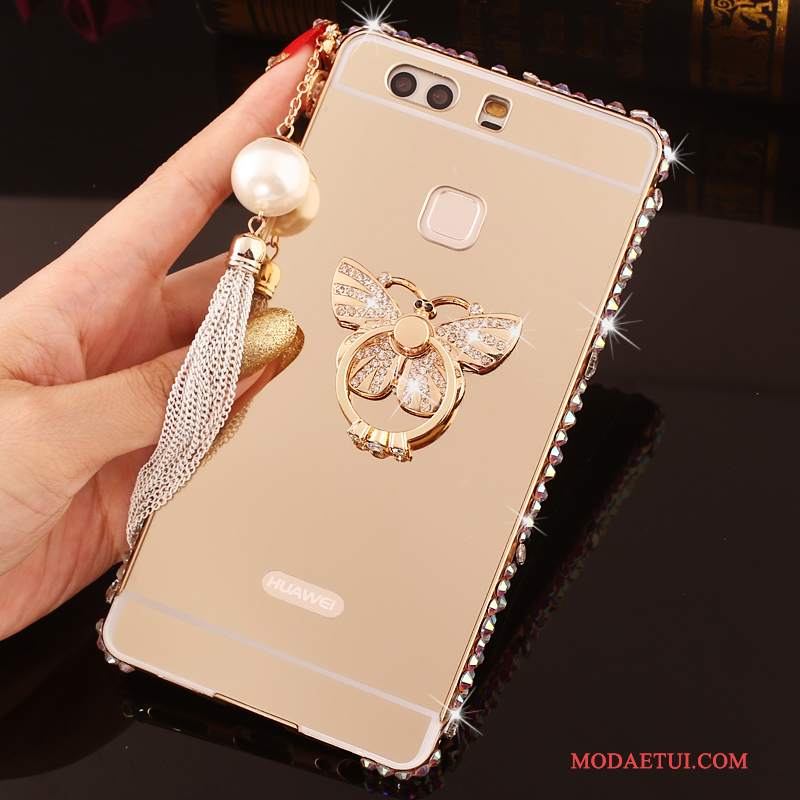 Futerał Huawei P9 Plus Metal Granica Różowe, Etui Huawei P9 Plus Rhinestone Na Telefon