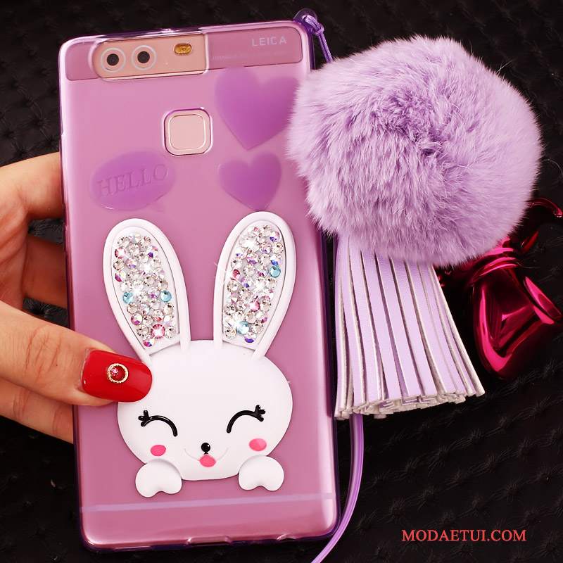 Futerał Huawei P9 Plus Rhinestone Purpurowy Cienkie, Etui Huawei P9 Plus Silikonowe Wiszące Ozdoby Anti-fall