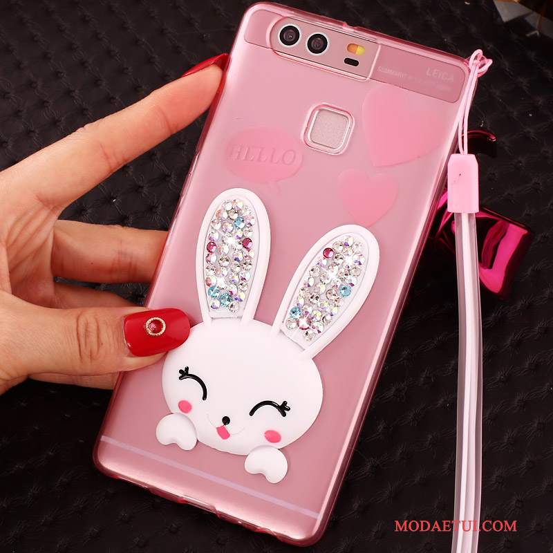 Futerał Huawei P9 Plus Rhinestone Purpurowy Cienkie, Etui Huawei P9 Plus Silikonowe Wiszące Ozdoby Anti-fall