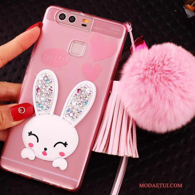 Futerał Huawei P9 Plus Rhinestone Purpurowy Cienkie, Etui Huawei P9 Plus Silikonowe Wiszące Ozdoby Anti-fall