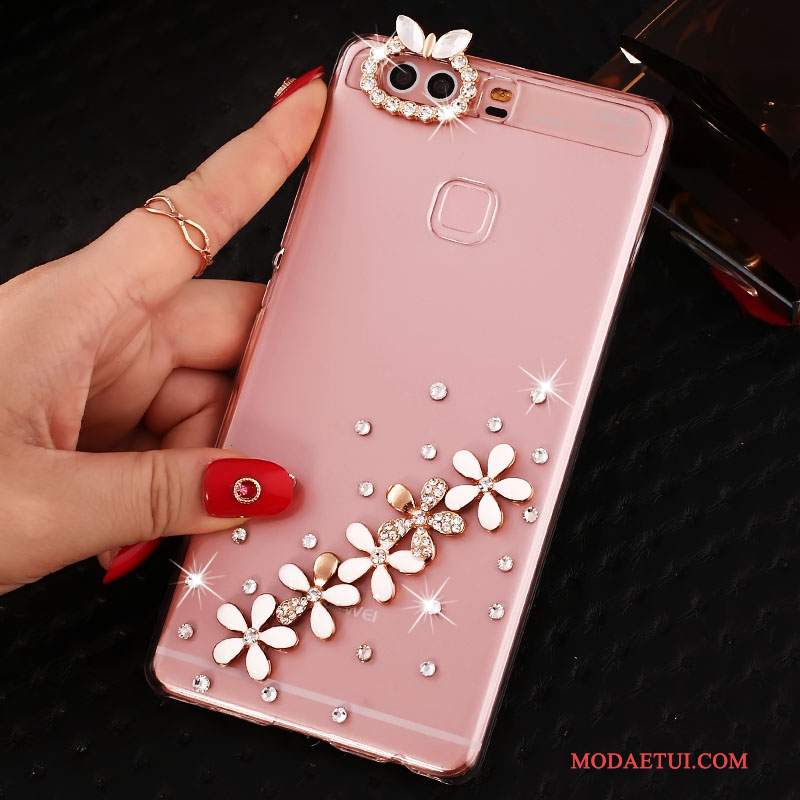 Futerał Huawei P9 Plus Rhinestone Różowena Telefon, Etui Huawei P9 Plus Ochraniacz Trudno Pu