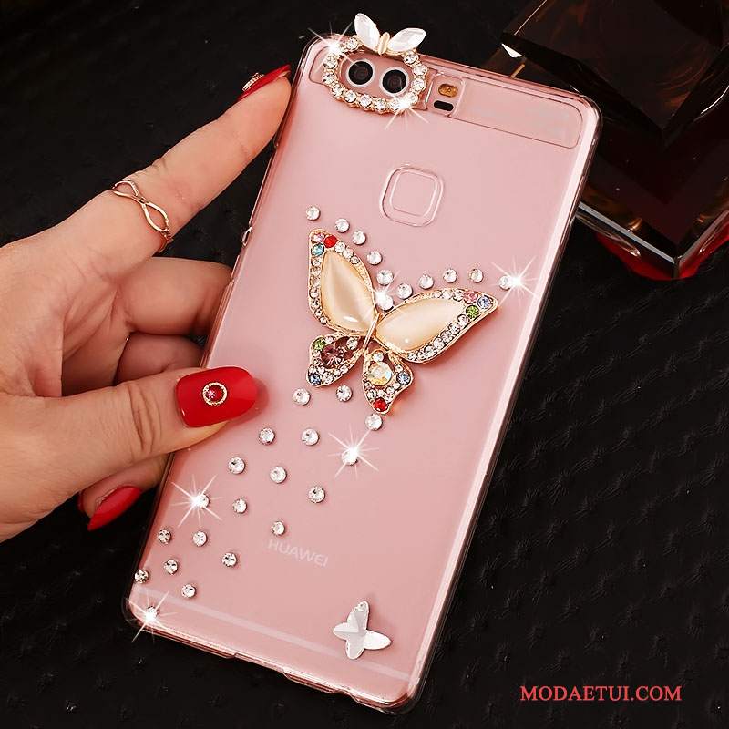 Futerał Huawei P9 Plus Rhinestone Różowena Telefon, Etui Huawei P9 Plus Ochraniacz Trudno Pu