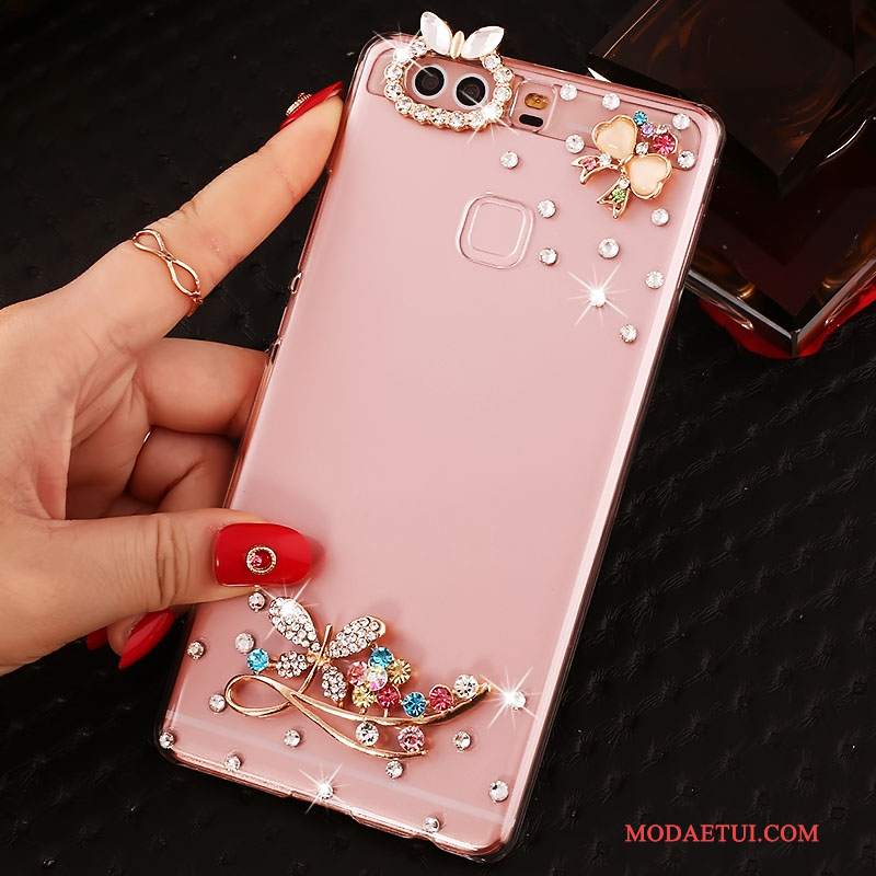 Futerał Huawei P9 Plus Rhinestone Różowena Telefon, Etui Huawei P9 Plus Ochraniacz Trudno Pu