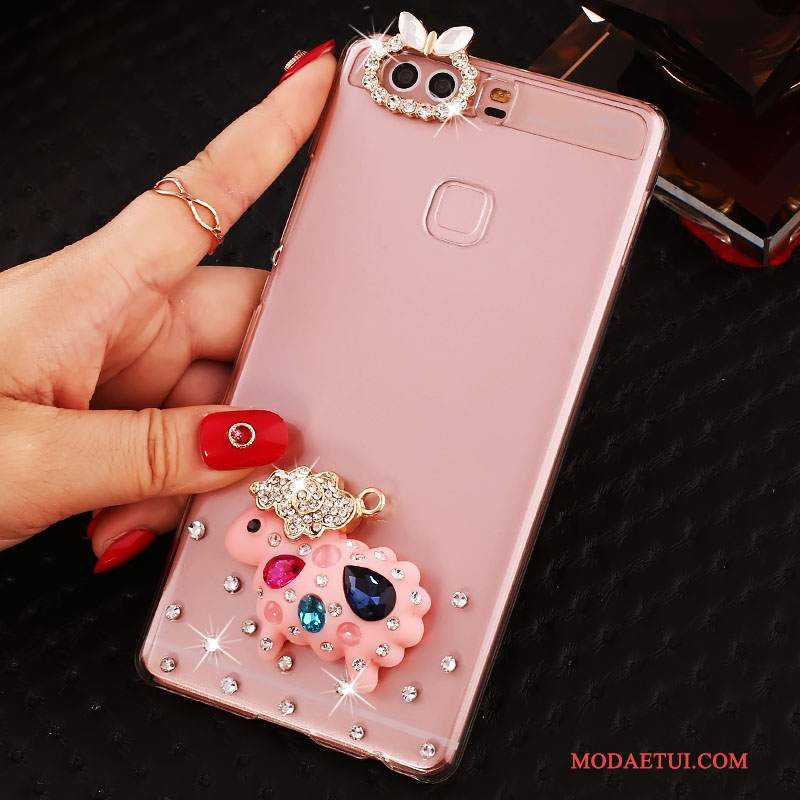 Futerał Huawei P9 Plus Rhinestone Różowena Telefon, Etui Huawei P9 Plus Ochraniacz Trudno Pu