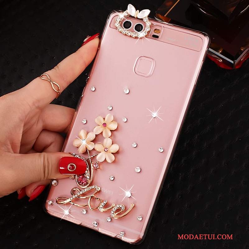 Futerał Huawei P9 Plus Rhinestone Różowena Telefon, Etui Huawei P9 Plus Ochraniacz Trudno Pu