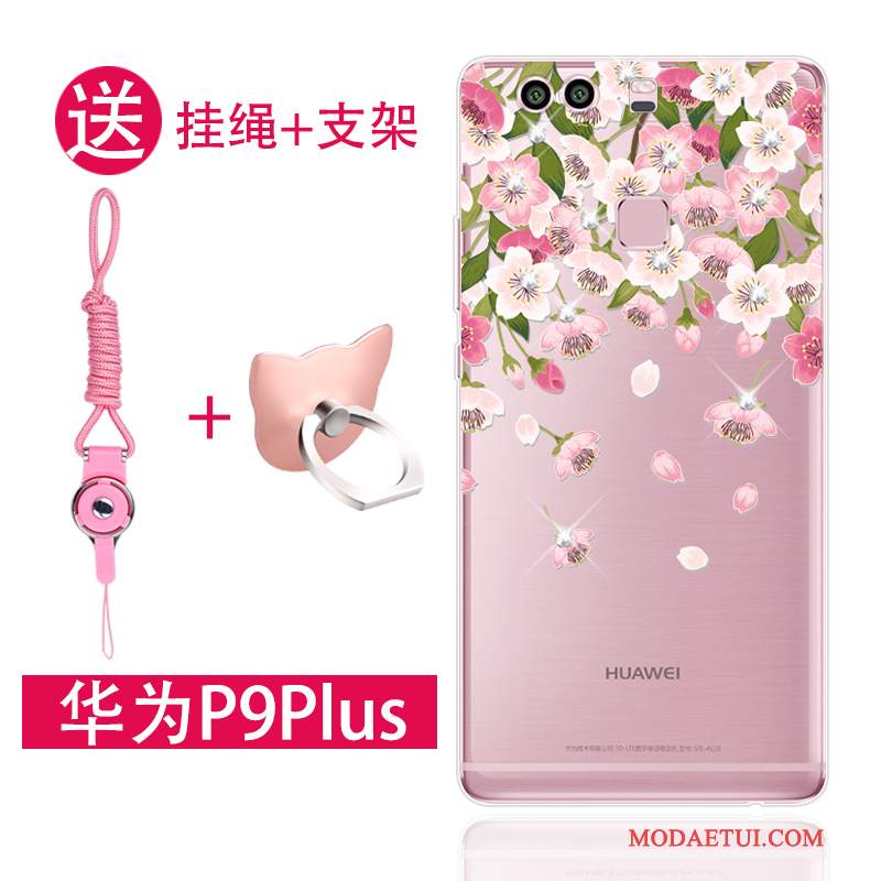 Futerał Huawei P9 Plus Silikonowe Różowe Anti-fall, Etui Huawei P9 Plus Miękki Wiszące Ozdoby Przezroczysty