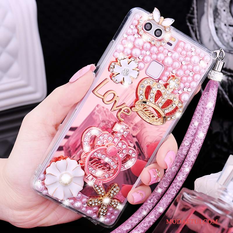 Futerał Huawei P9 Rhinestone Anti-fall Wiszące Ozdoby, Etui Huawei P9 Miękki Tendencja Złoto